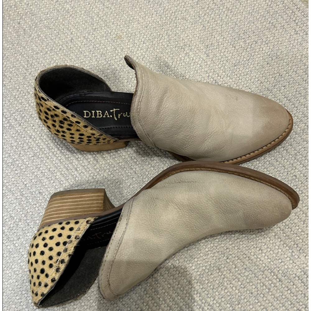 Diba True Women's Beige Leather Cutout Booties with Leopard Accent